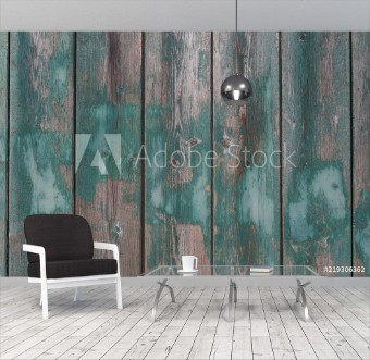 Bild på Gray and green weathered boards Natural background of wood